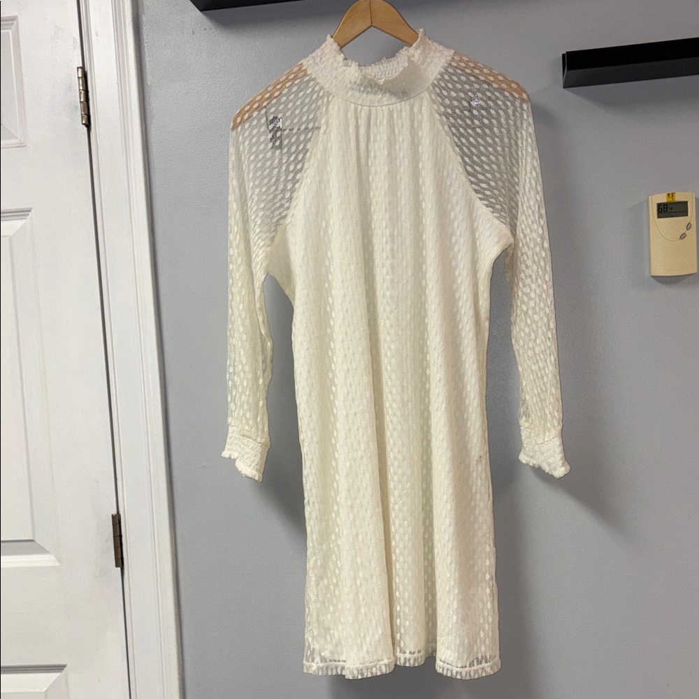 Nina Leonard Cream Textured Mock-Neck Dress Sz XL